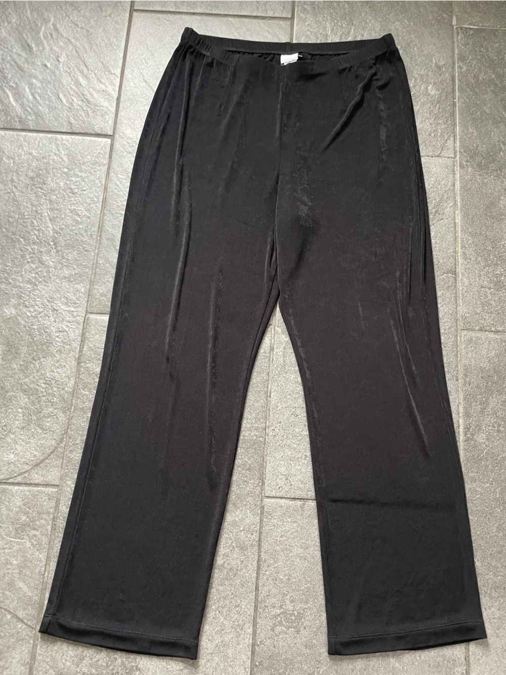 Slinky Black Velvet Ribbed Chico’s Traveler Straight Wide Leg Pant Size Large